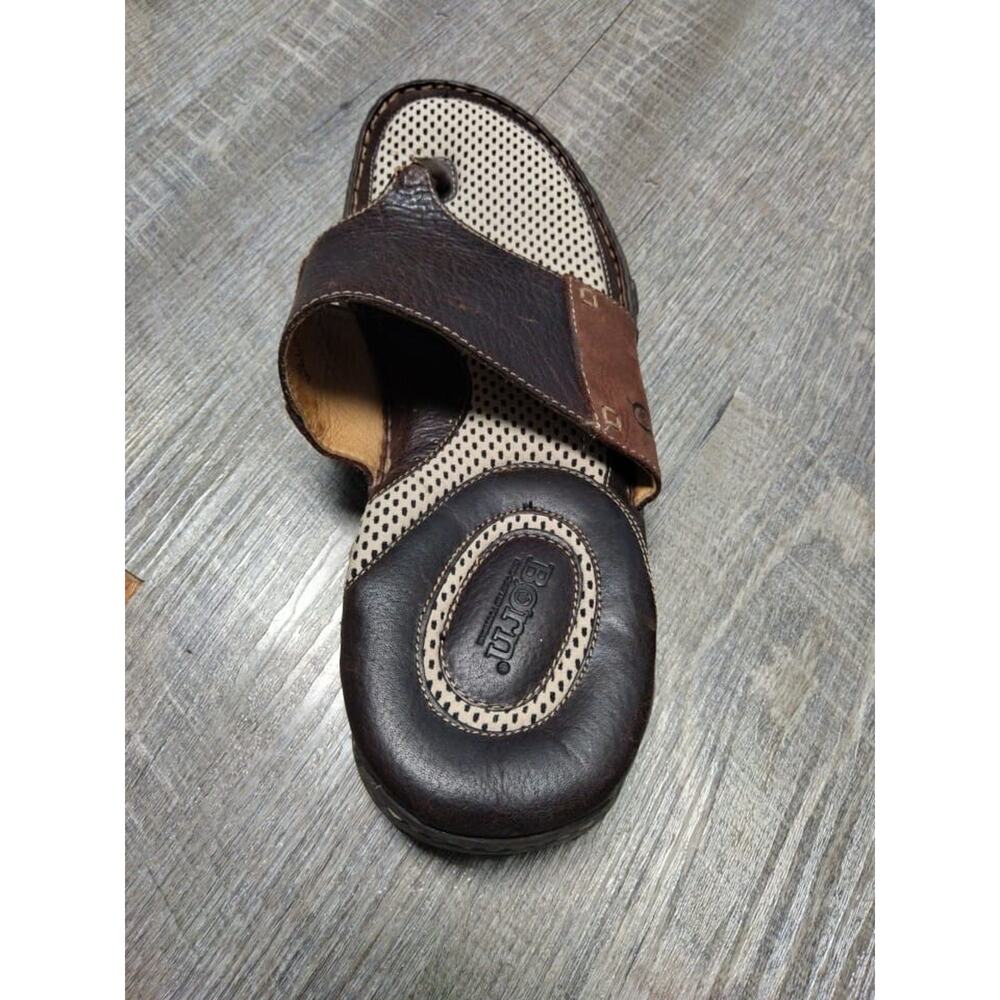 Mens Born Sandal Slip On Thongs Flip Flops Brown Leather Size 12/46 - Picture 9 of 11